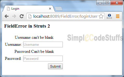 FieldError in Struts 2 Error