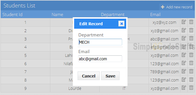 Struts-2-jTable-jQuery-plug-in-Update-record