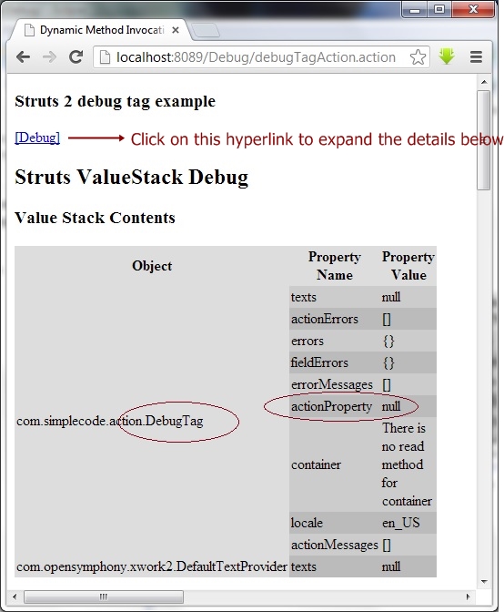struts debug tag