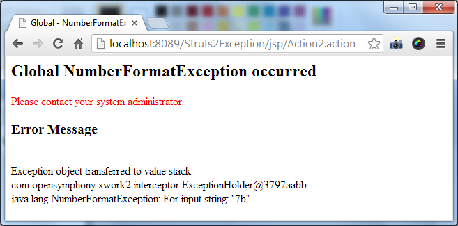 Global exception 2 in struts2